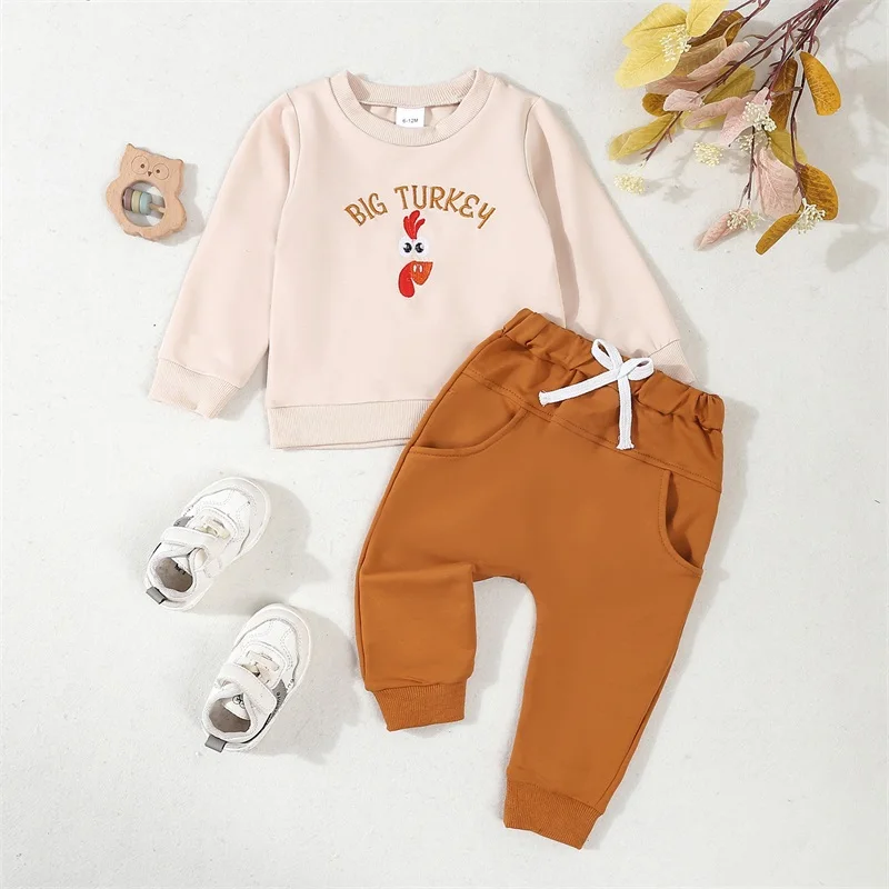 Tenue 2 pièces pour bébé ensemble sweatshirt à manches longues et pantalon élastique brodé de canard vêtements