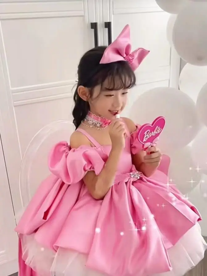 Robe princesse été fille robe de spectacle piano fleurs rose costume enfants 713 ans haute qualité polyester c