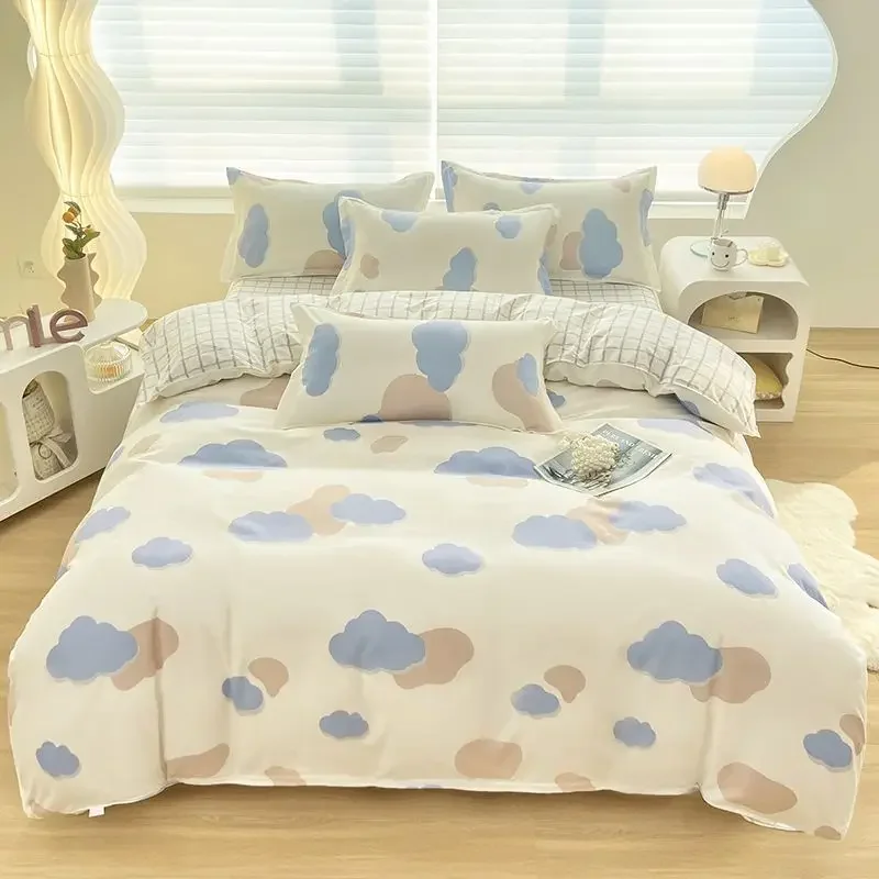 Ensemble housse de couette motif nuages literie douce et respirante 150x200cm couleurs pastel housses d'oreill