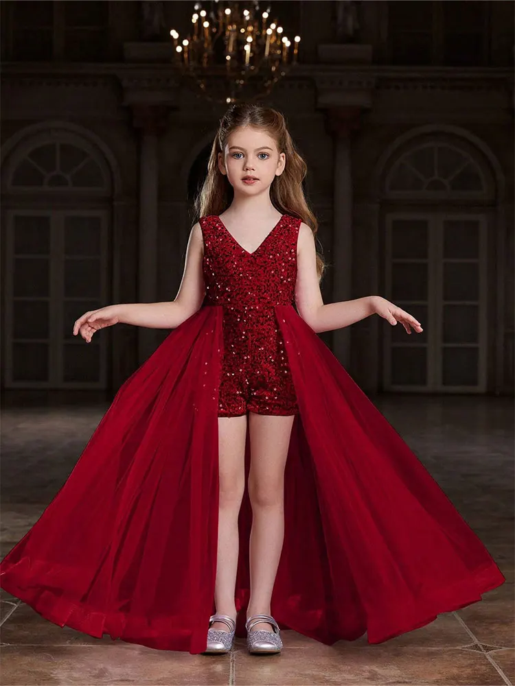 Robe de soirée rose en maille pour filles tenue de spectacle demoiselle d'honneur 10e anniversaire princesse é