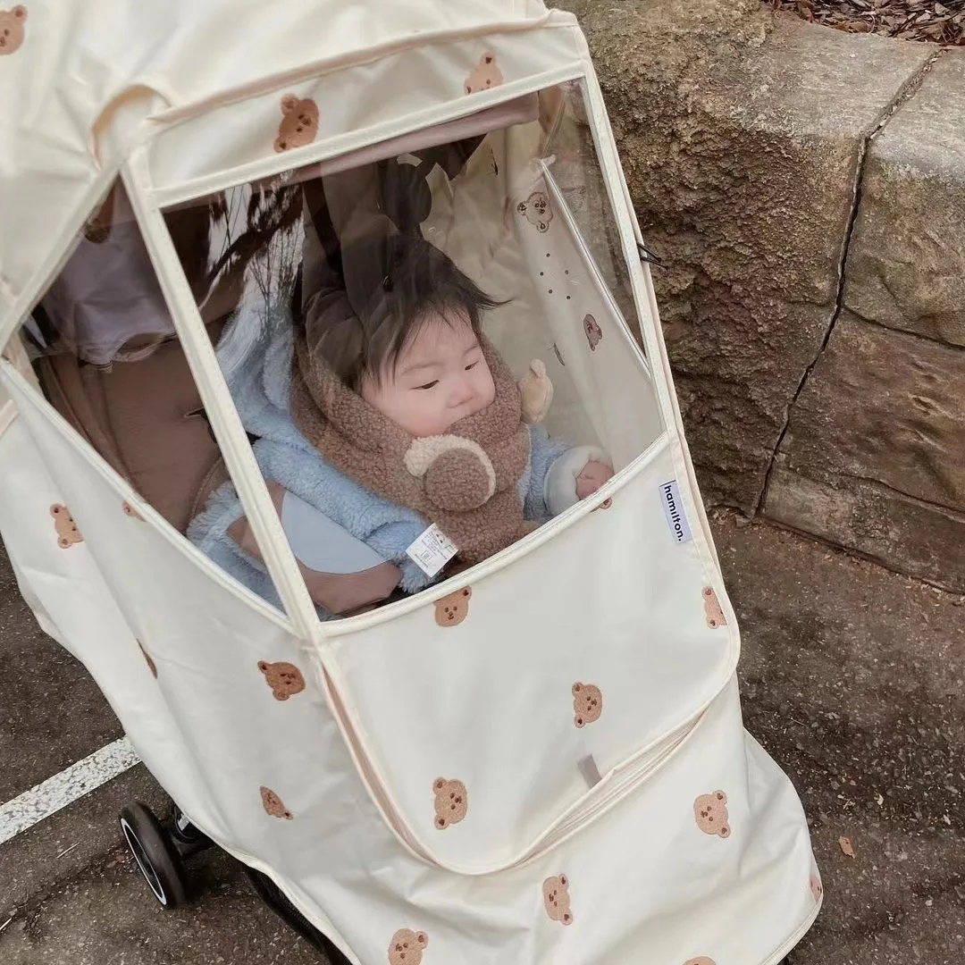 Housse de pluie universelle imperméable ours de dessin animé pour poussette bébé antivent antipoussière couver