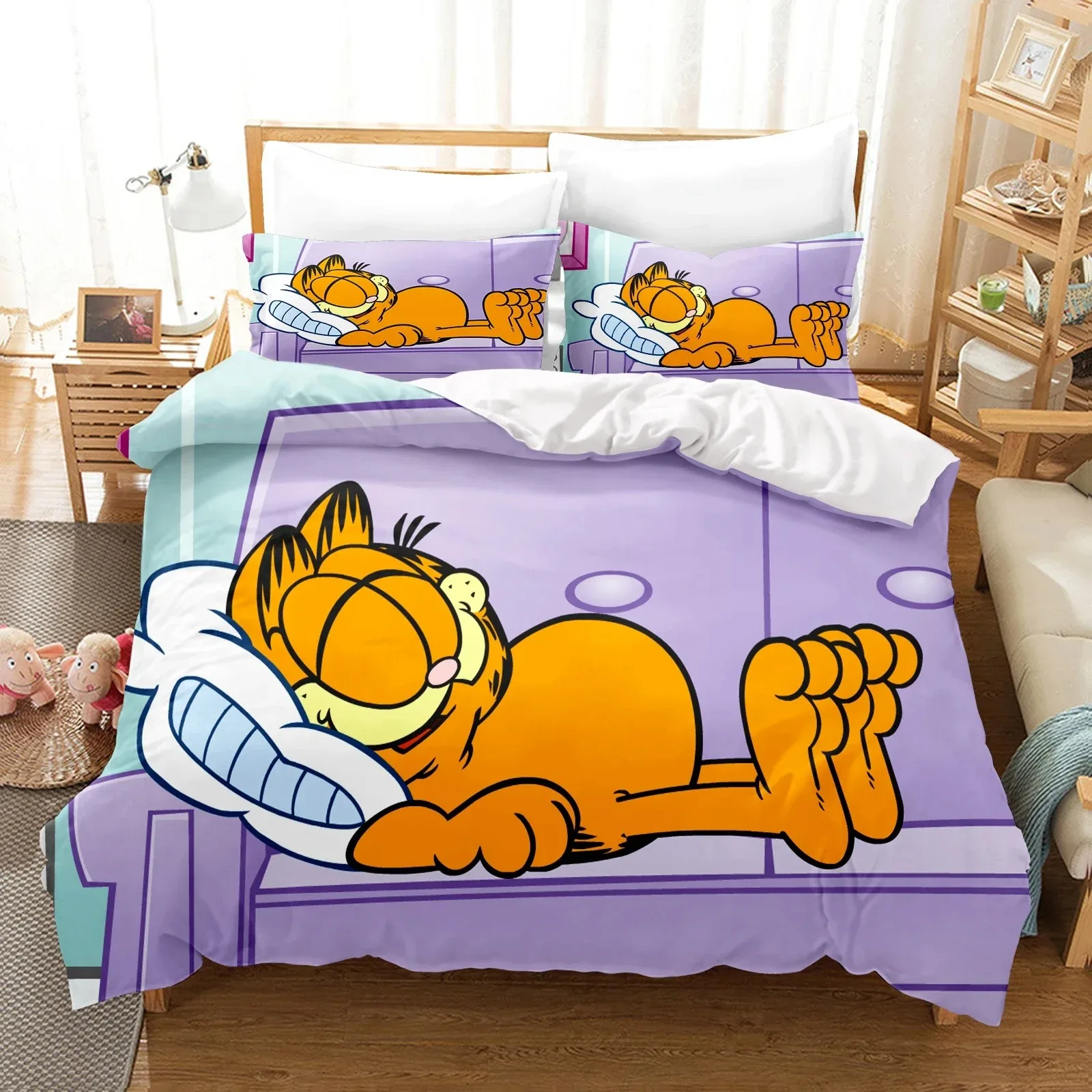 Ensemble de literie Garfield housse de couette taie d'oreiller pour chambre enfant ado design cartoon Garfield