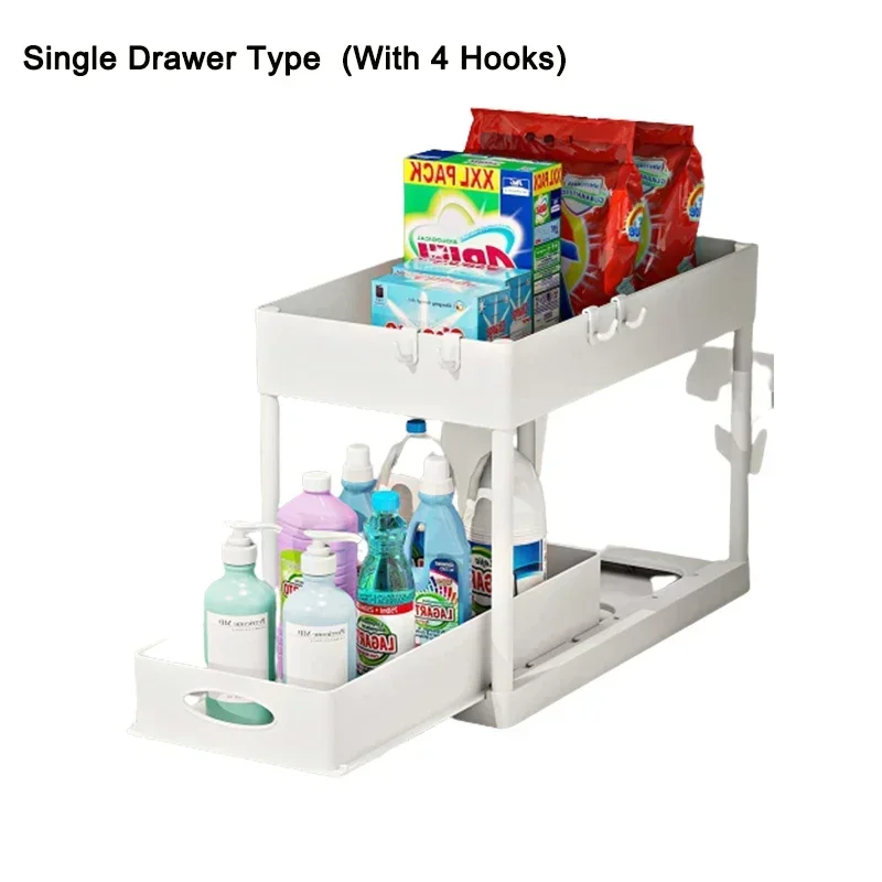 Organisateur de cuisine sous évier 2 niveaux tiroir coulissant rangement bébé produits nettoyage