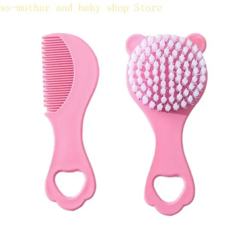 Ensemble brosse à cheveux et peigne pour bébé doux démêlant poils souples design ours de dessin animé pour nou