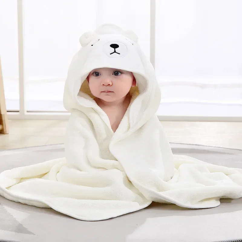 Peignoir bébé en molleton corail serviette de bain couverture d'emmaillotage avec capuche dessin animé pour no