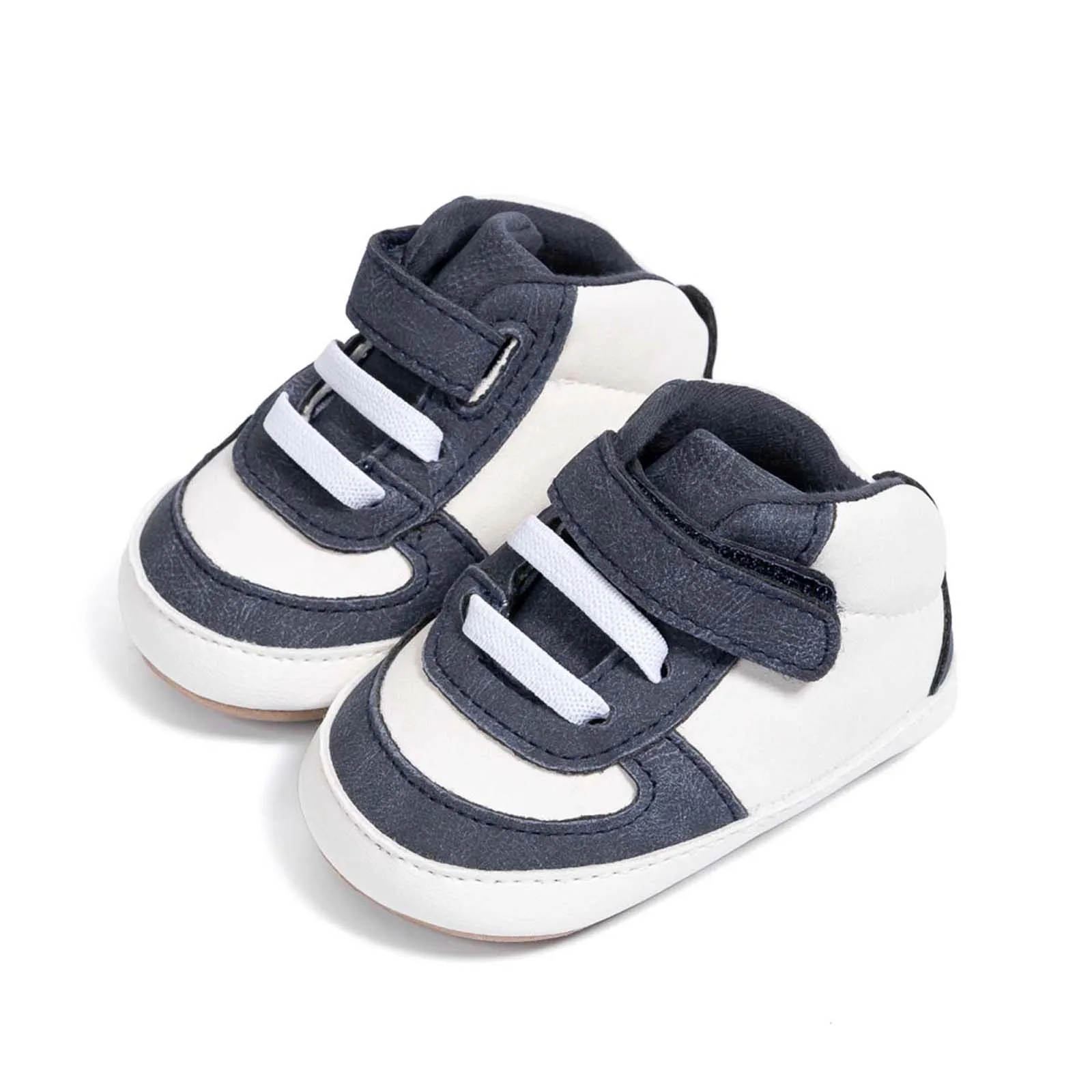 Chaussures bébé garçon Citgeett baskets première marche antidérapantes semelle souple Velcro lacets blancs ble