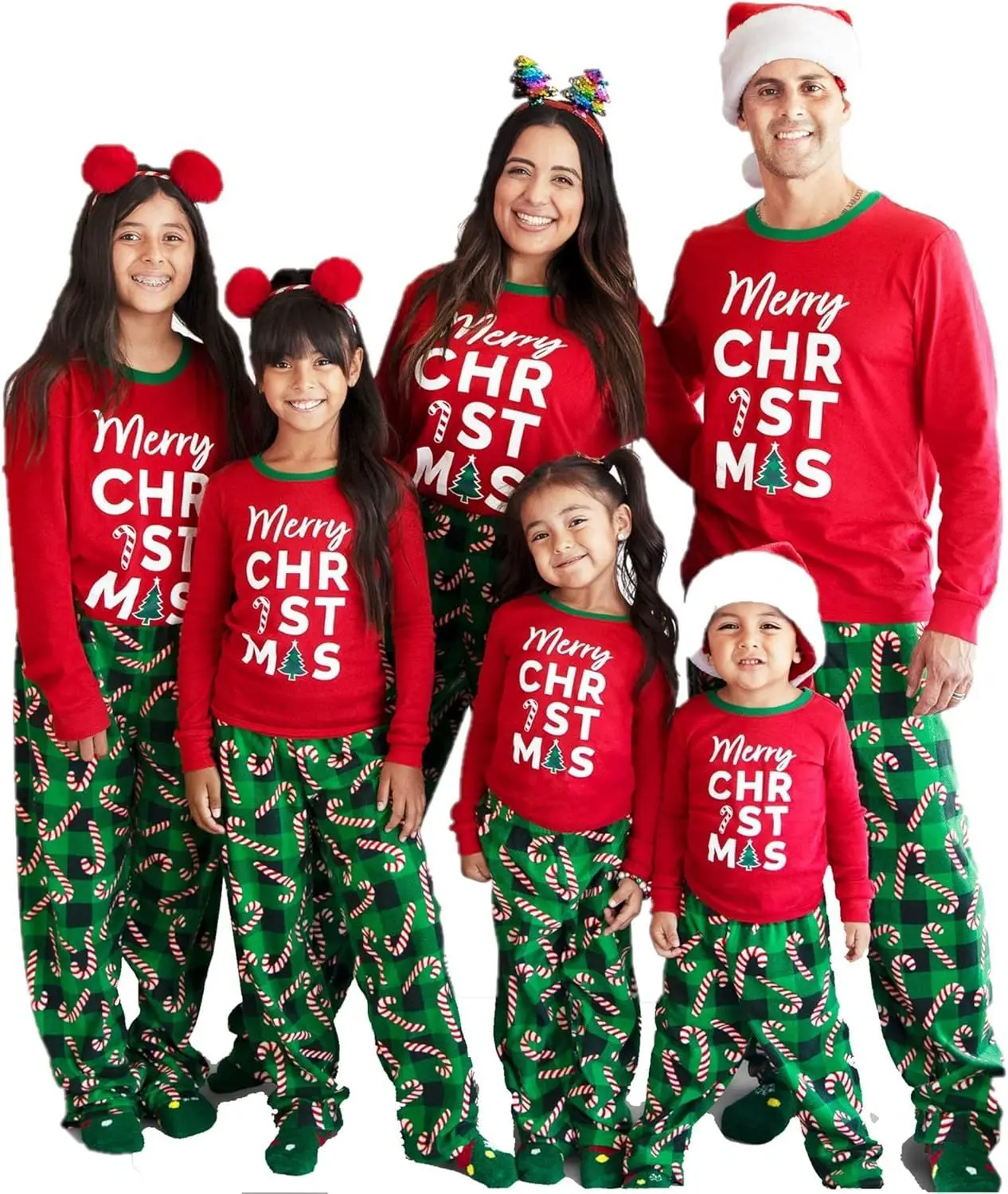 Ensemble Pyjama Familial Joyeux Noël Imprimé Vêtements Assortis pour Mère Père et Enfants Manches Longues Col 