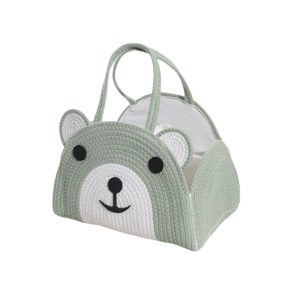 Panier rangement bébé en corde à motif ours vert clair durable design ludique idéal pour jouets et rangement