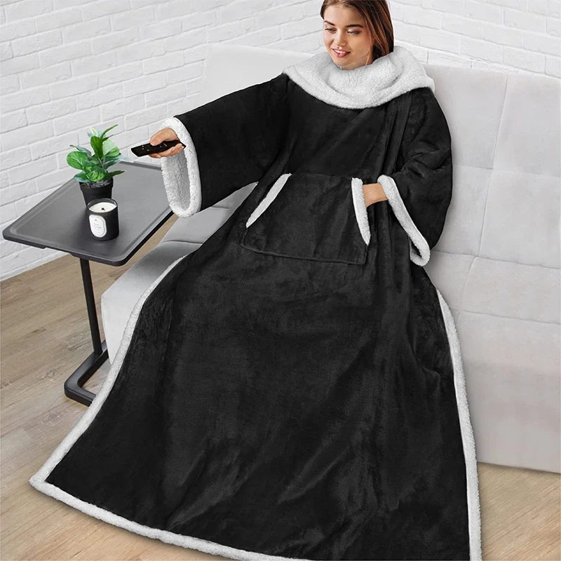 Couverture Sherpa double manches doublée polaire microfibre portable canapé TV voyage avion home adultes confo