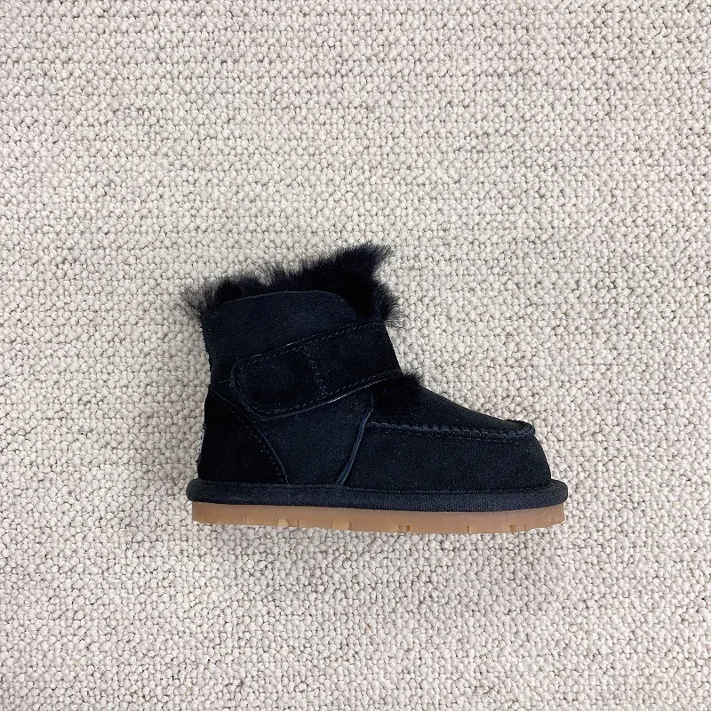 Bottes d'Hiver Enfant 05 Ans Chaussures de Marche Chaudes en Cuir Suedé Lining Fourrure Synthétique AntiGlisse