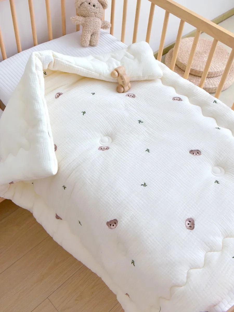 Couverture d'emmaillotage en coton pur mousseline pour bébé lit bébé brodée ours pour nouveauné garçon fille s