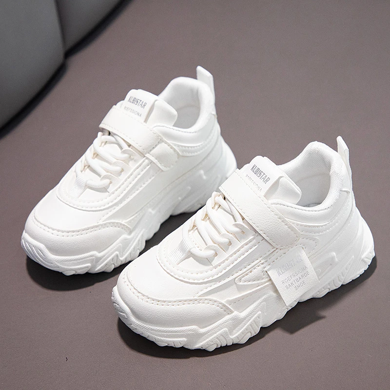 Chaussures de sport enfants KLUBSTAR baskets blanches antigelives velcro lisse synthétique mode moderne usage 