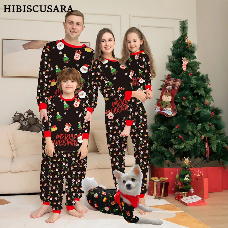Ensemble de pyjama de Noël pour famille maman papa enfant chien coton doux style européen cadeau personnalisé 