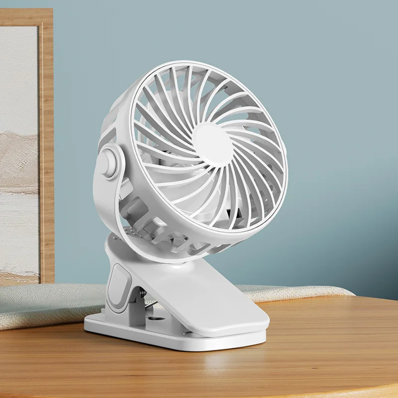 Ventilateur de poussette portable clip ventilateur électrique rechargeable 3 vitesses lumière nocturne blanc