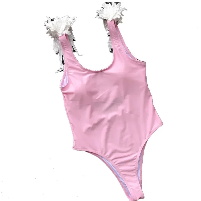 Maillot de bain une pièce rose floral bretelles larges confortable style moderne été fille maman tenue famille