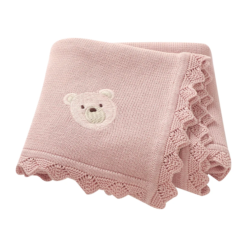 Couverture bébé ours mignon tricotée en coton doux 90x70cm accessoire poussette literie bébé garçon fille 13 a
