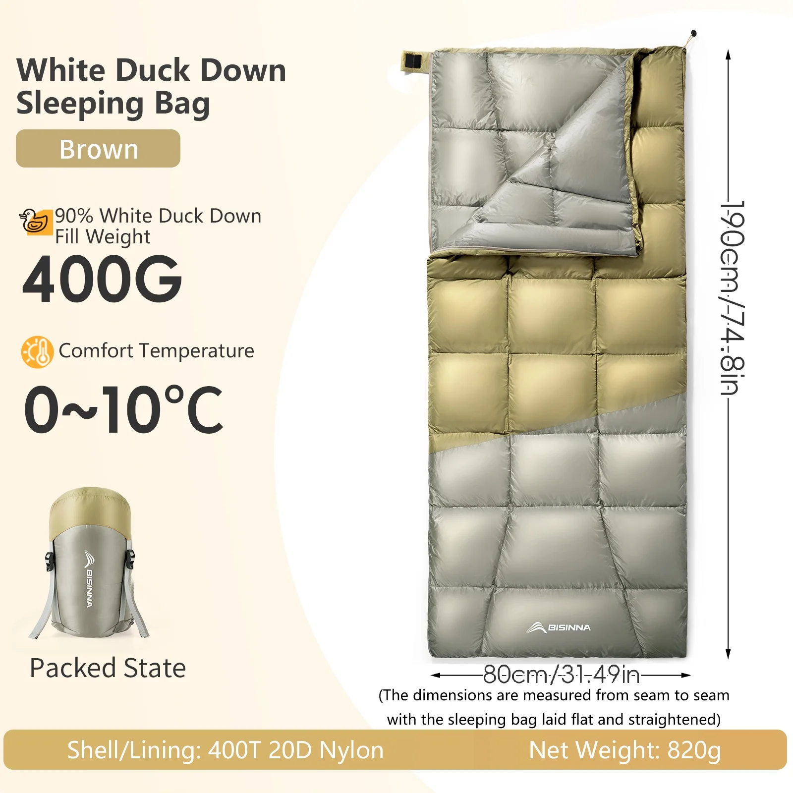 BISINNA Sac de couchage hiver bébé en duvet canard blanc style enveloppe léger chaud compact poussette randonn