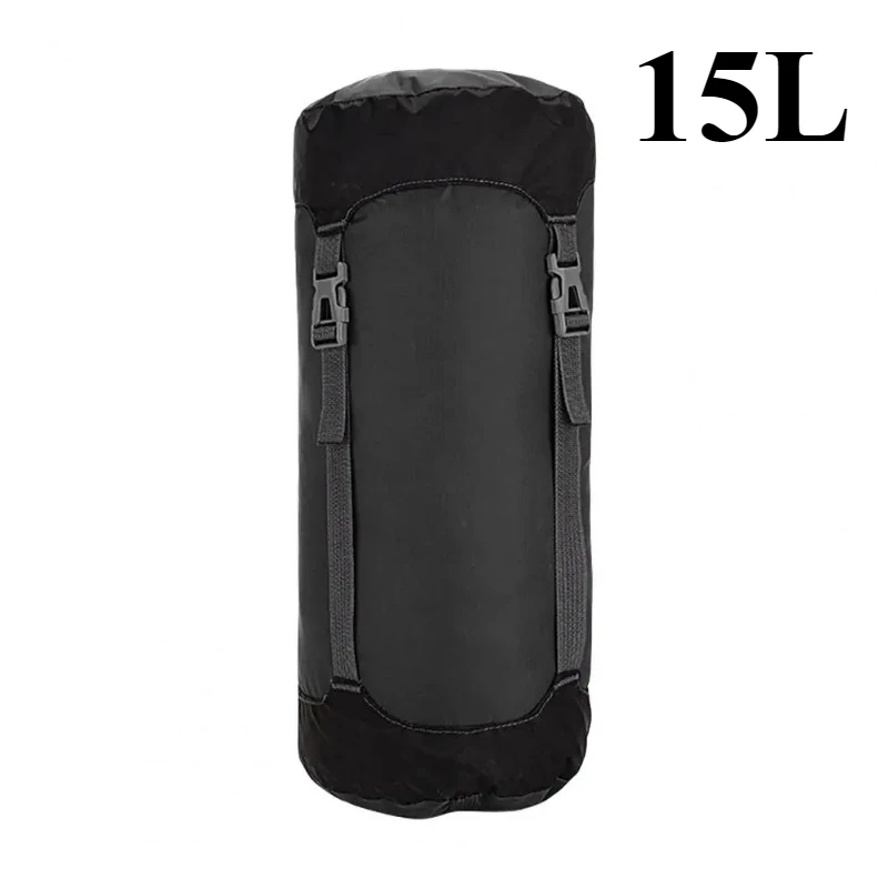 Sac de rangement compression 15L nylon noir résistant à l'eau sac à dos randonnée camping portable léger sangl