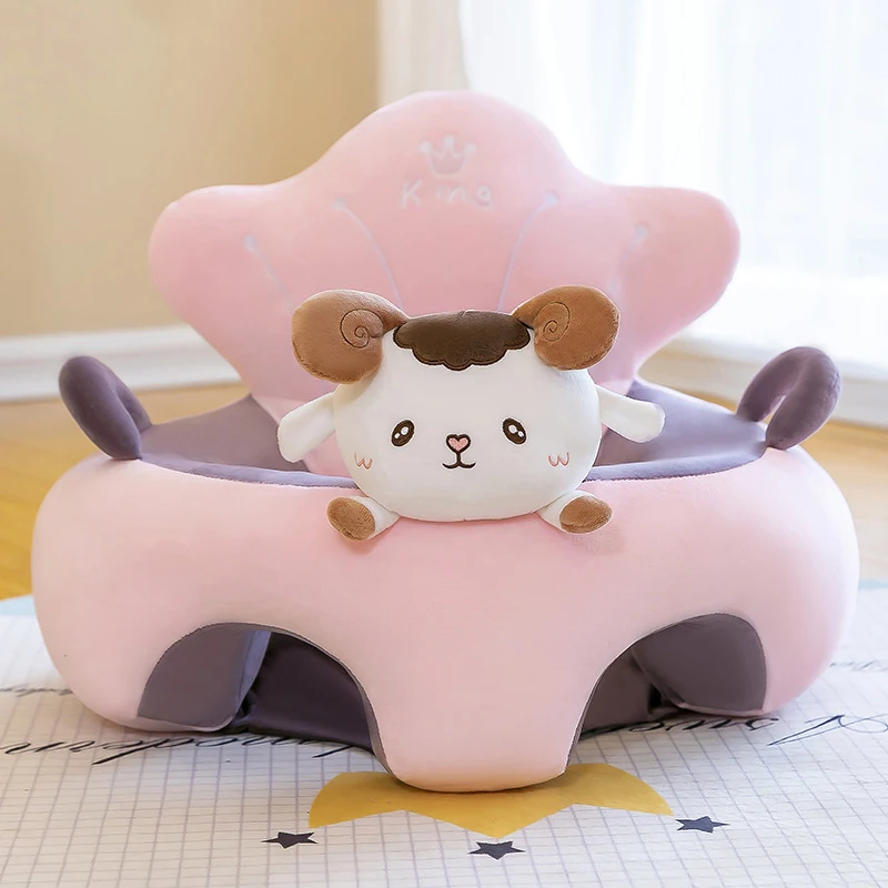 Fauteuil apprendre à s'asseoir pour bébé design nuage peluche mouton intégrée tissu doux compact rose pâle et 