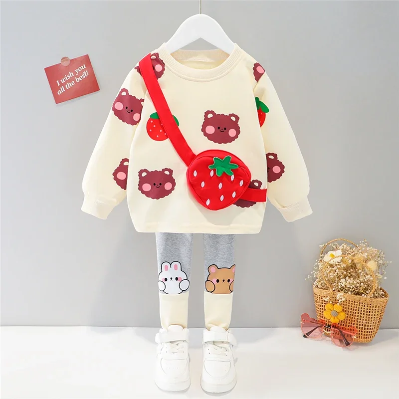 Ensemble vêtements bébé fille tshirt manches longues pantalon lapin dessin animé tenue décontractée printemps