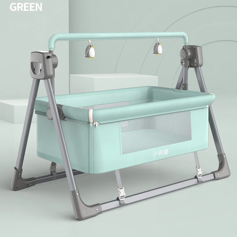 Berceau pliable pour bébé chaise à bascule panier de couchage lit élévateur 03 ans tissu doux bleuvert pastel 