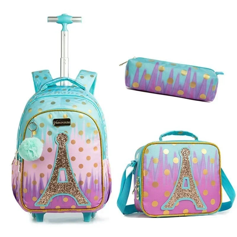 Set sac à dos école 3 en 1 sirène trousse sac déjeuner sac à roulettes polyester design moderne enfants filles
