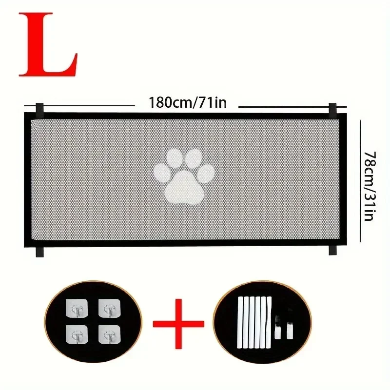 Clôture de sécurité pour chiens en maille métallique noire portable fixable avec empreinte de patte 180x78 cm