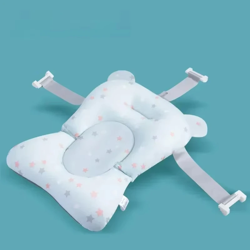 Coussin de bain ergonomique pour bébé antidérapant doux tissu polyester motifs étoiles bleu pastel sécurisé co