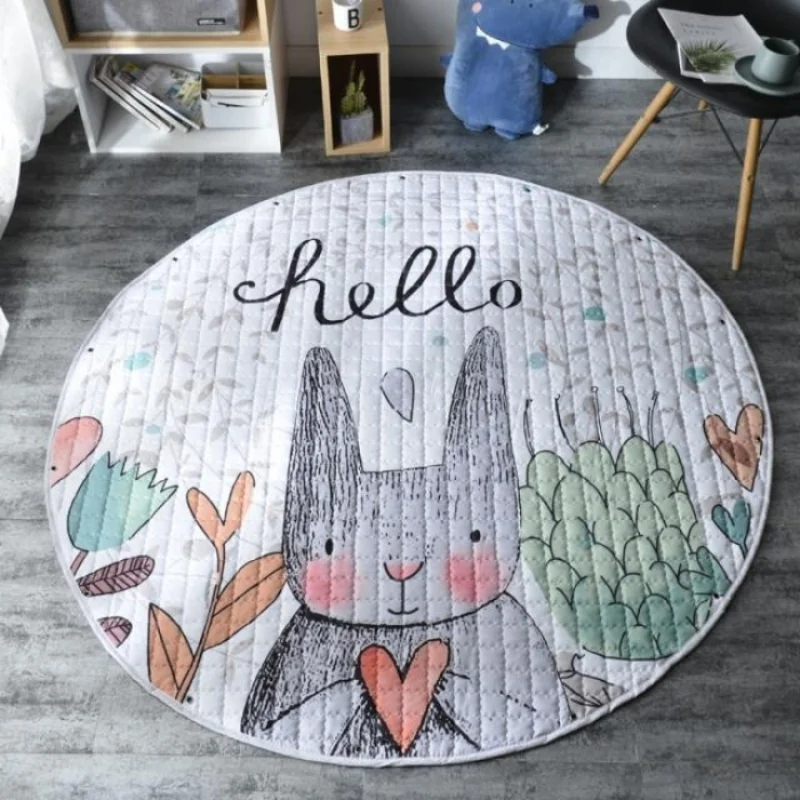 Tapis de jeu pour bébé en tissu 120 cm de diamètre motif lapin et fleurs doux et sécuritaire idéal pour la cha