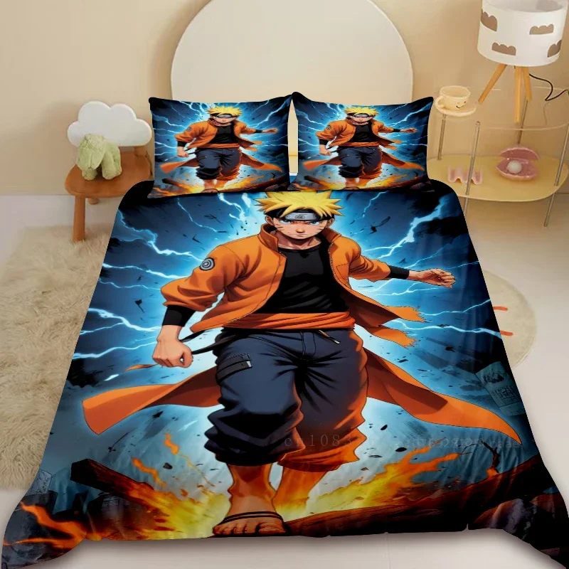 Ensemble housse de couette Naruto Sasuke Uzumaki lit King Queen décoration chambre enfant ado tissu polyester 