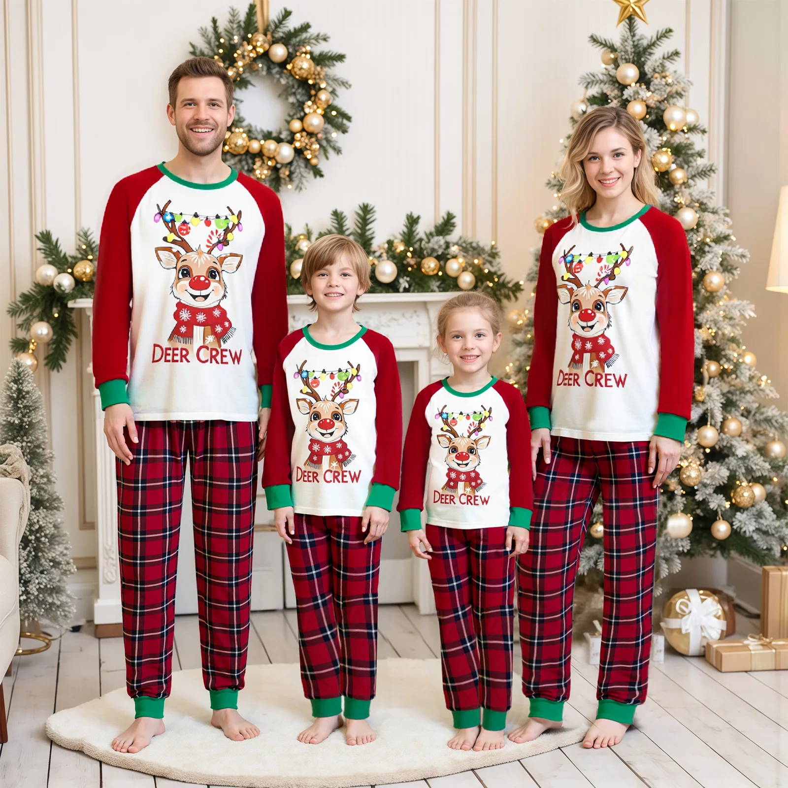 Ensemble pyjama Noël famille renne plaid manches longues pyjamas adultes enfants vêtements de nuit festifs