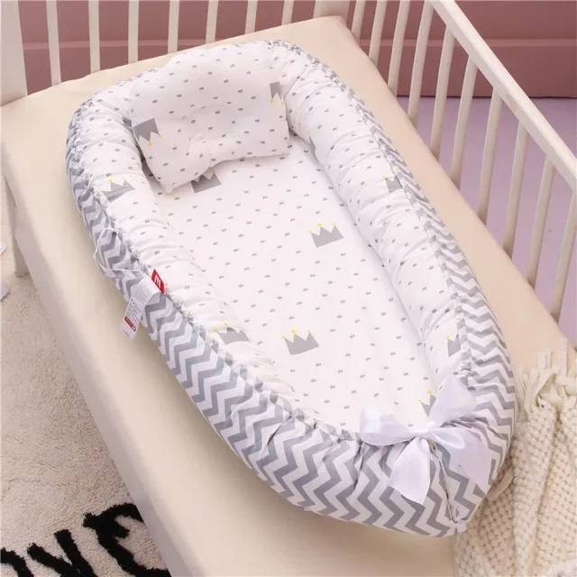Lit nid pour bébé 85x50cm, avec oreiller, berceau Portable, lit de voyage, berceau en coton pour nouveau-né, b