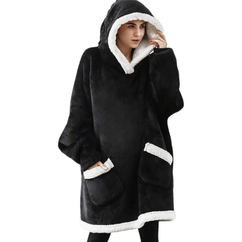 Couverture à capuche Sherpa polaire en tissu doux pour adultes couverture portable avec poches idéale pour la 