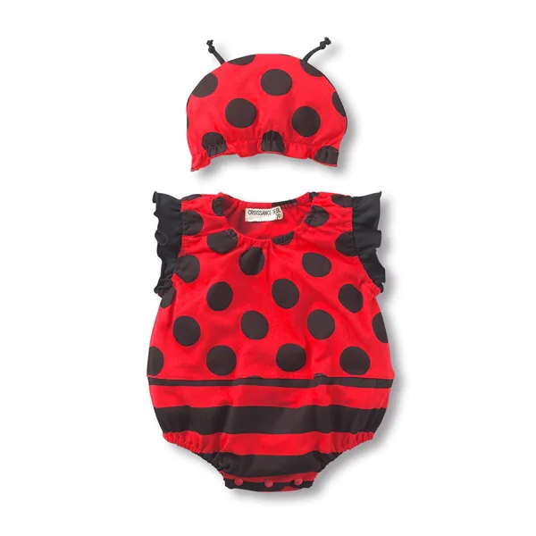 Combinaison bébé ladybug motifs pois rayures élastique capuche assortie