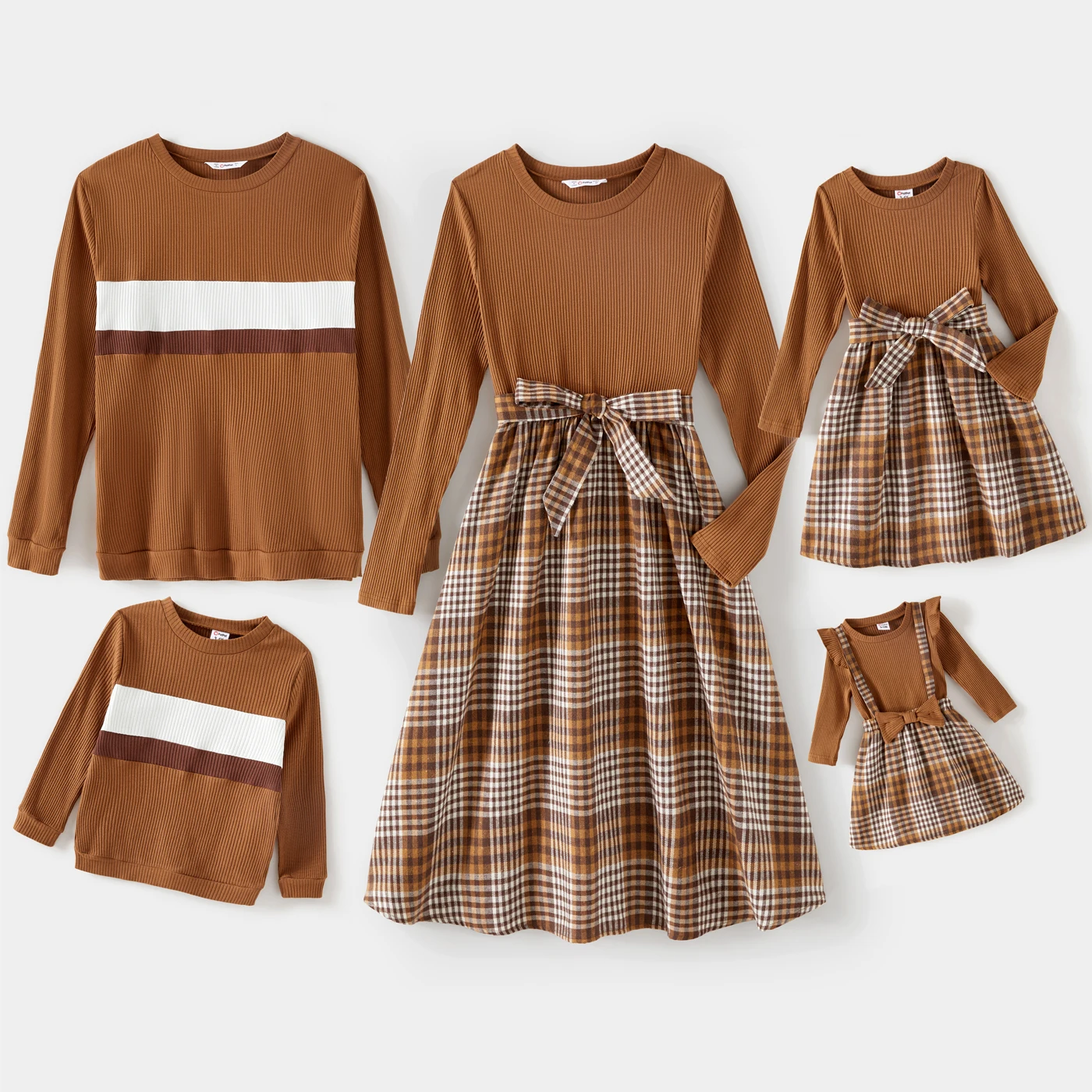 Robes coordonnées à carreaux pour famille manches longues tshirts