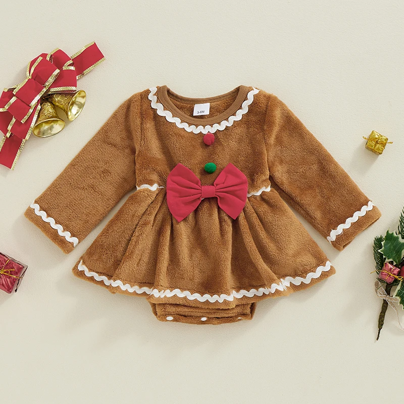 Robe de Noël pain d'épice pour bébé nouveauné fille ou garçon tenue festive automne hiver style mignon doux