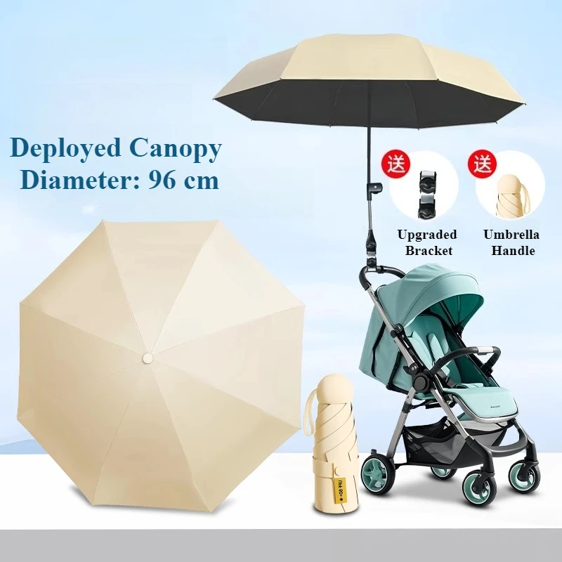 Support de parapluie réglable pour poussette protection solaire UV étanche à la pluie Beige