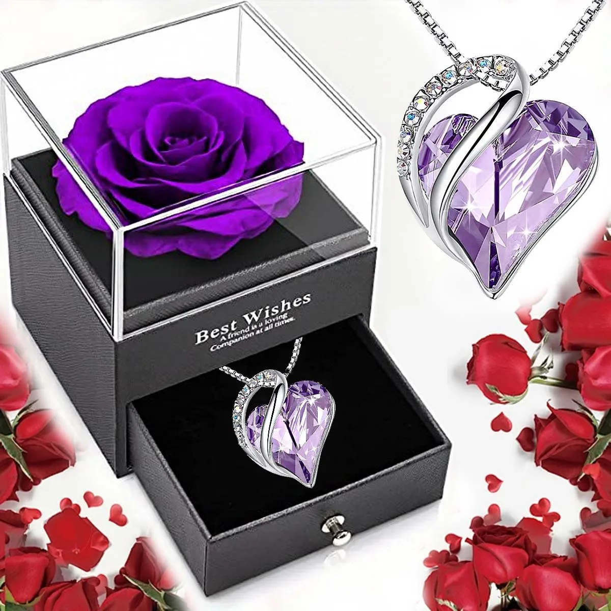Collier cœur océan bleu rose éternelle boîte bijoux cadeau