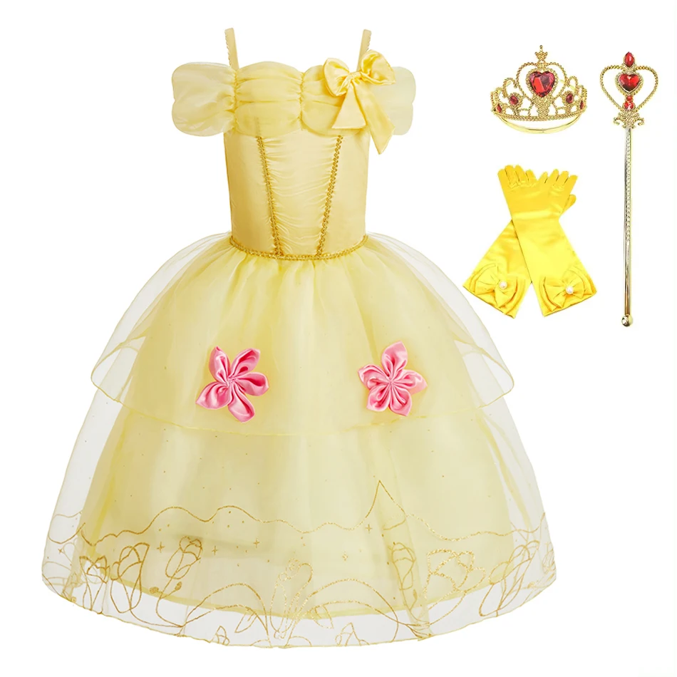 Robe princesse enfant déguisement fille festival anniversaire carnaval yellow and pink accessoires incluits qu