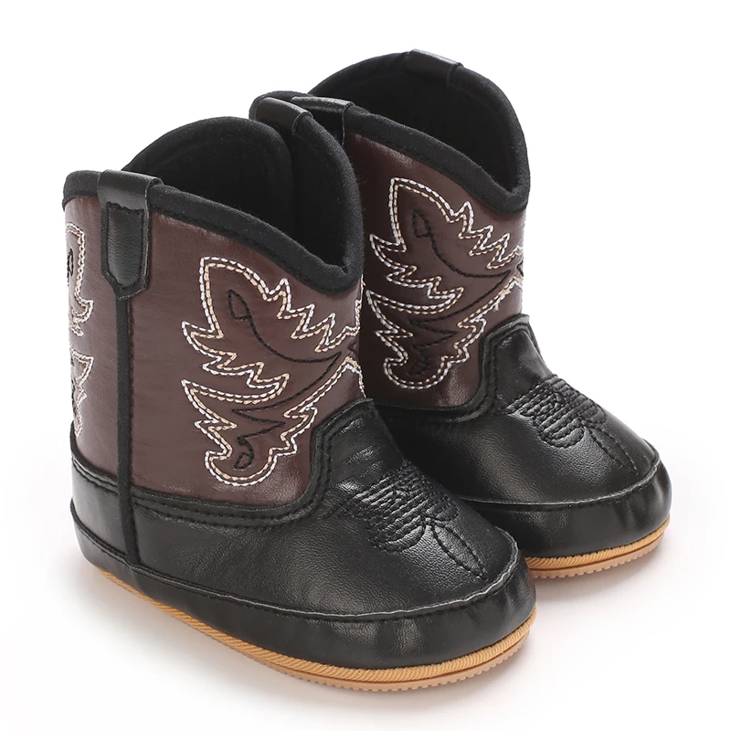Bottes cowboy enfants western style unisex broderies marron noir hiver automne confort sécurité bébé premier m