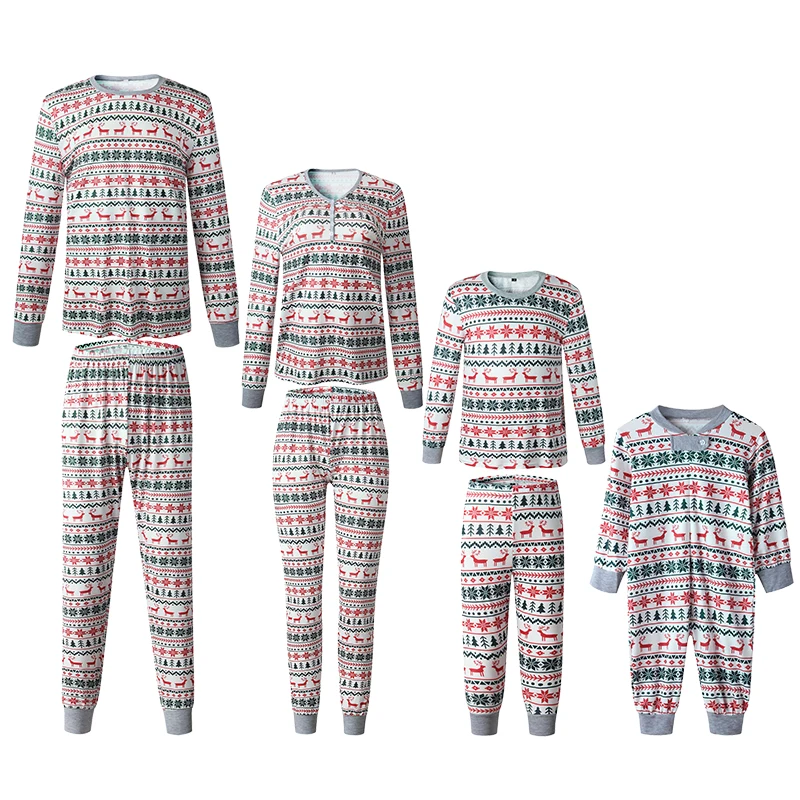 Ensemble pyjama de Noël en famille manches longues col rond motif multicolore vêtements de nuit maman papa enf