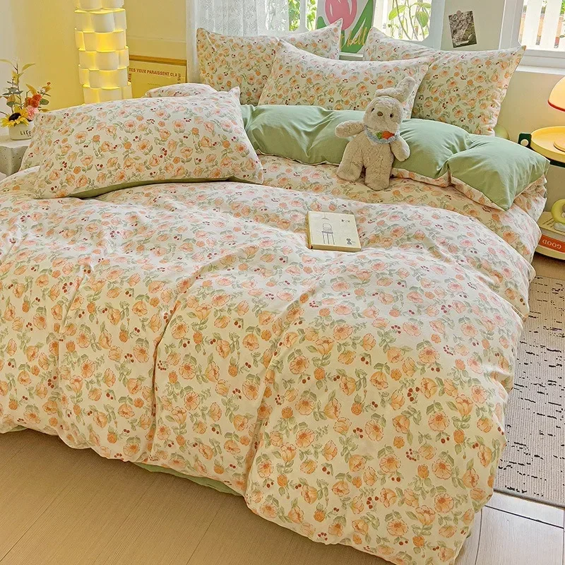 Ensemble de literie floral pour bébé et adulte housse de couette drap taies d'oreiller coton style vintage 4 p