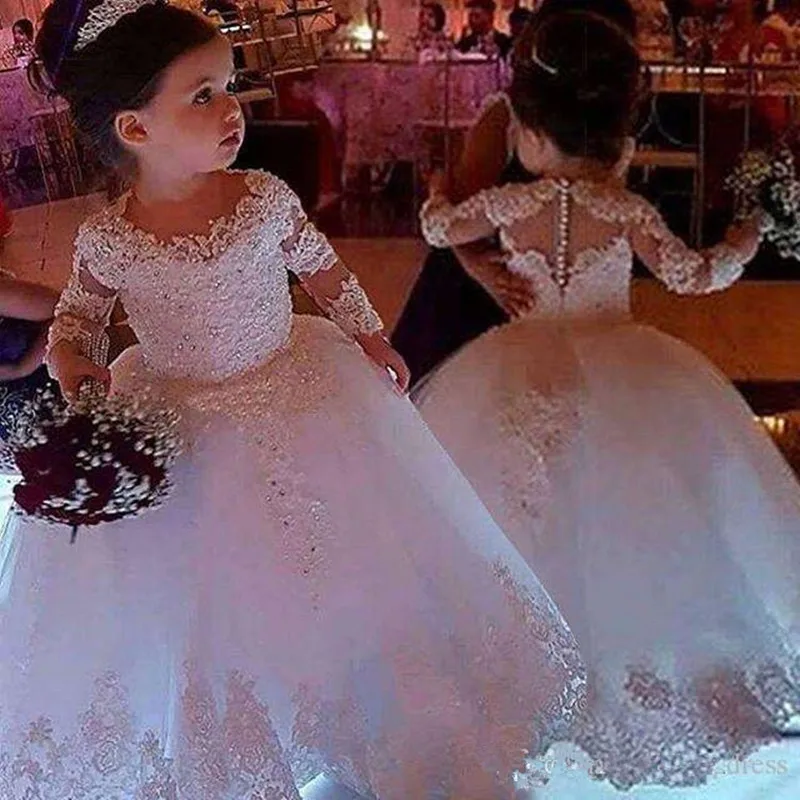 Robe de demoiselle d'honneur princesse en tulle manches dentelle longueur sol mariage communion fêtes élégance