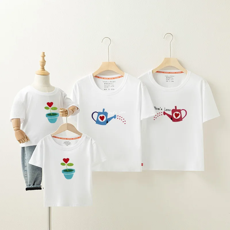 Tshirt manches courtes famille coton blanc motifs amour parents enfants vêtements assortis décontractés pour m