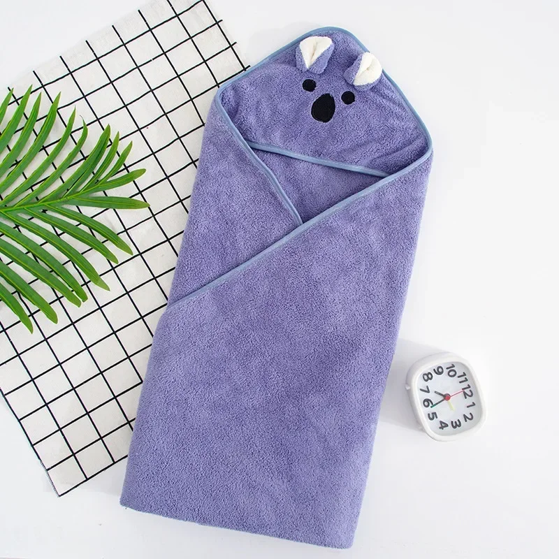 Serviette de bain bébé à capuche en velours tissu éponge doux couleur mauve
