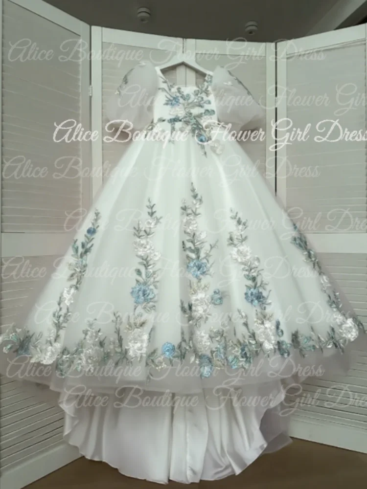 Robe de princesse fleurie pour fille mariage communion tulle dentelle