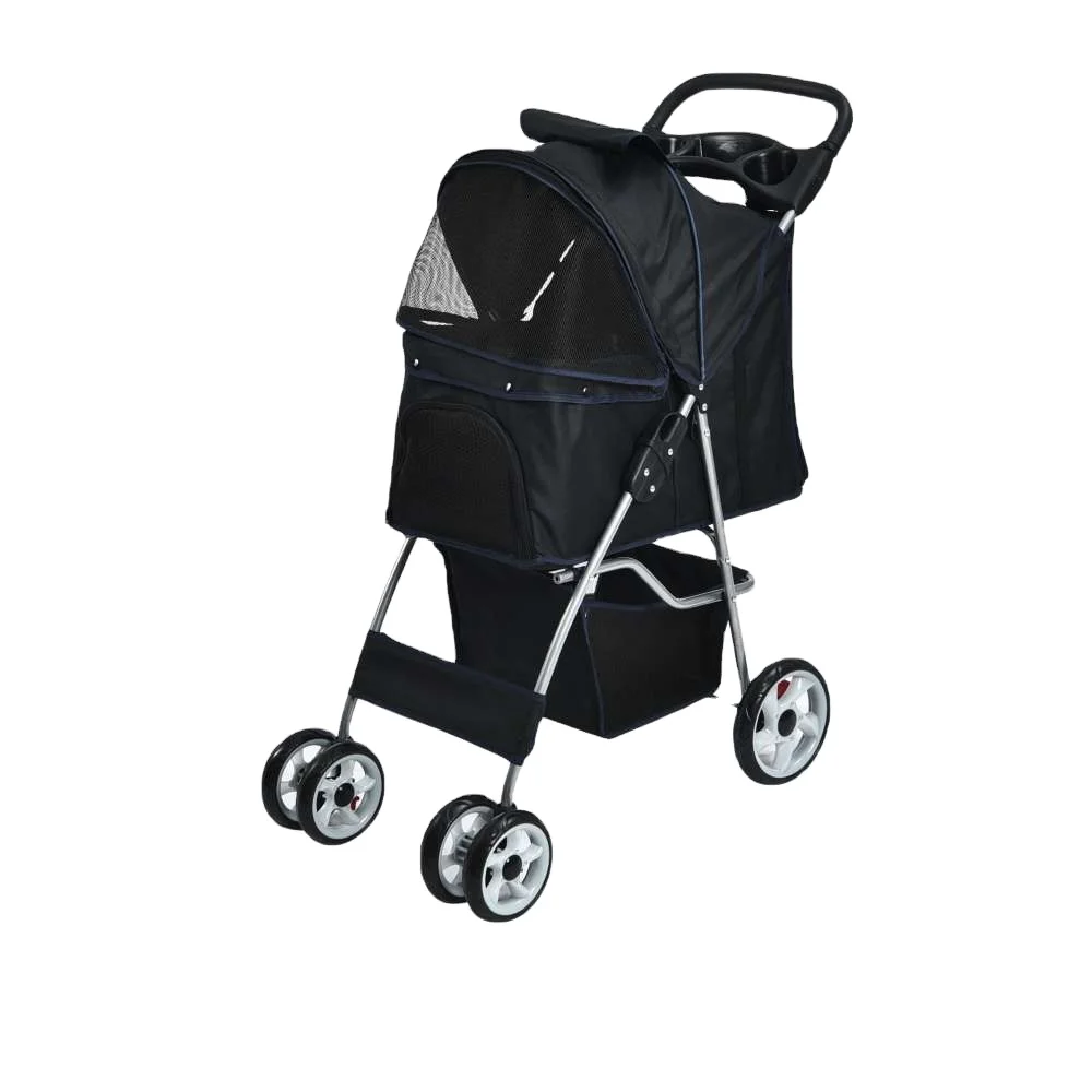 Poussette de luxe pour animaux de compagnie facile à plier tissu imperméable panier de rangement amovible styl