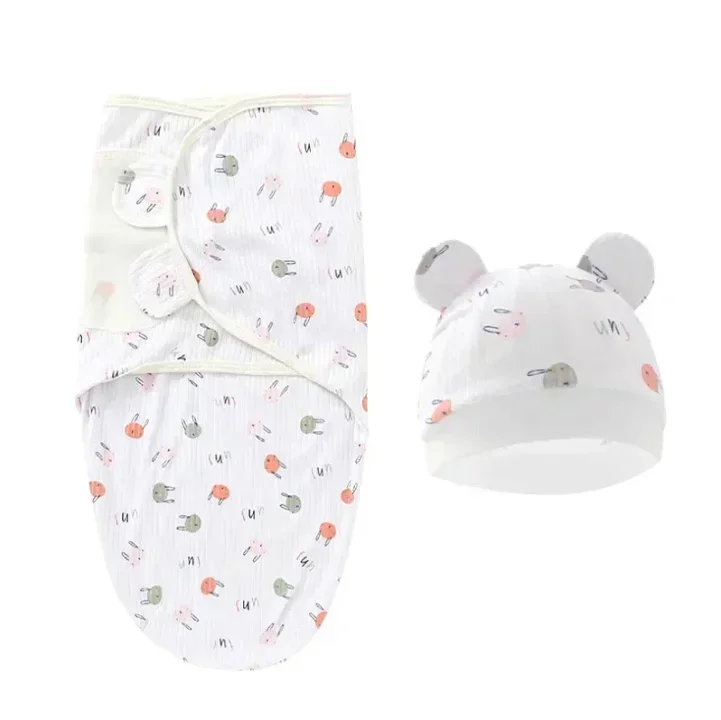 Couverture d'emmaillotage en coton pour bébé ensemble layette incluant bonnet design animaux mignons idéal pou