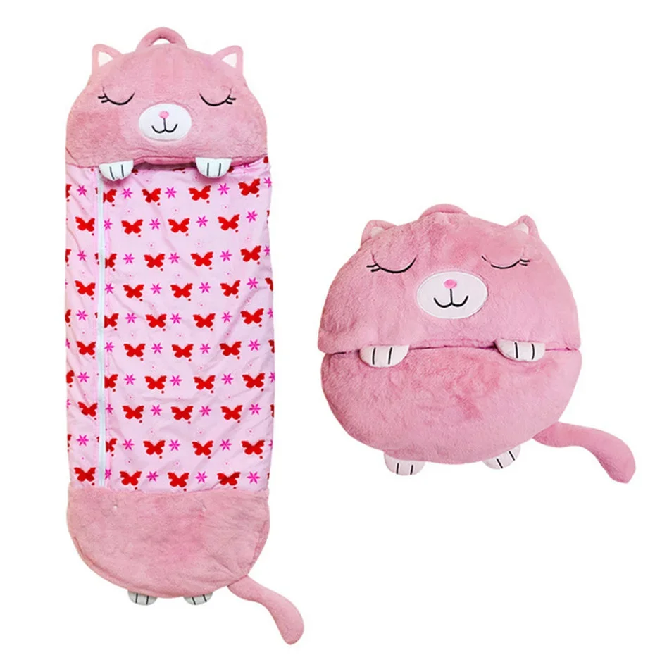 Sac de couchage en forme de chat rose pour enfants doux et confortable