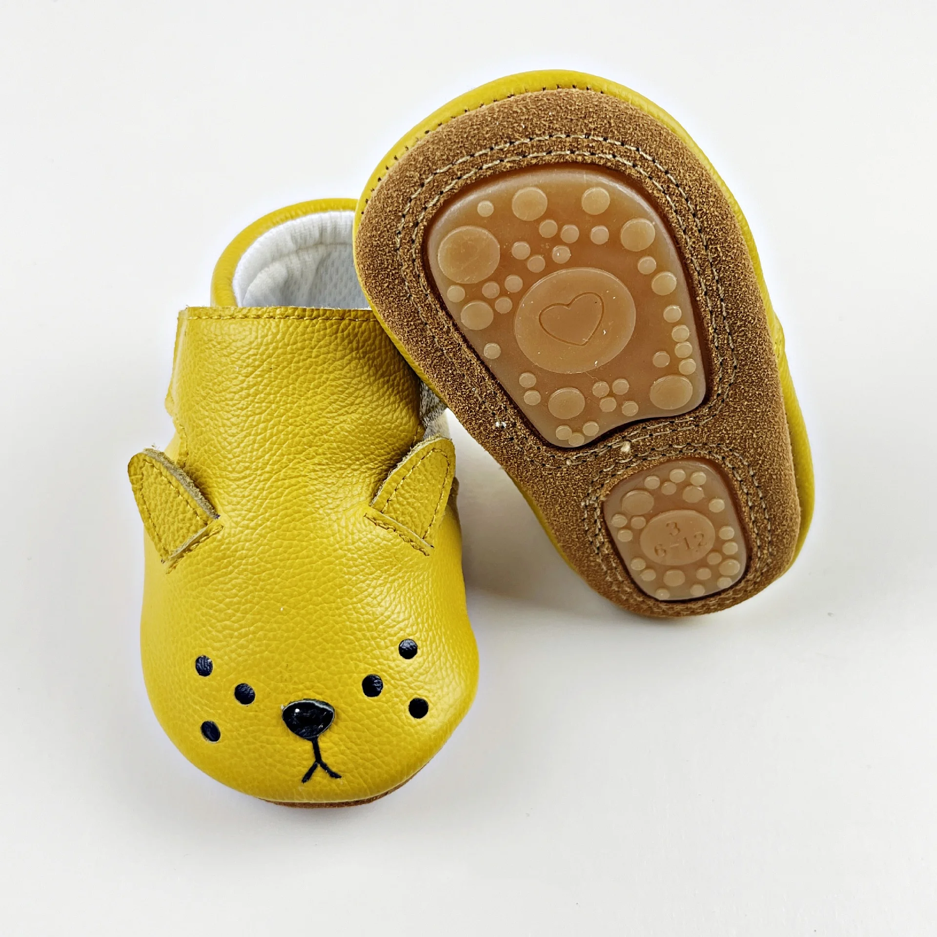 Chaussures en cuir véritable pour bébé chaussons intérieurs design animal 13 ans confortable antidérapant jaun